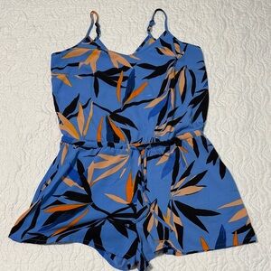 Stylish Blue Leaf Print Womens Romper